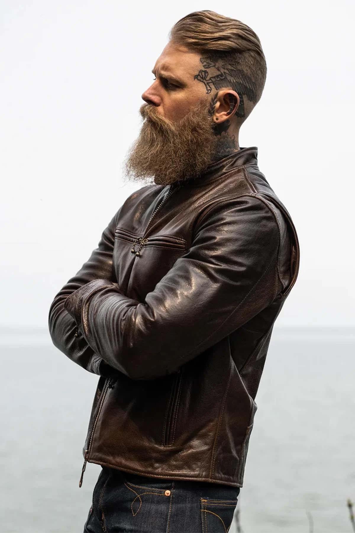 DAYTONA RUST: rust-hued buffalo leather, slim cut, lined for bikers. - Image n°6