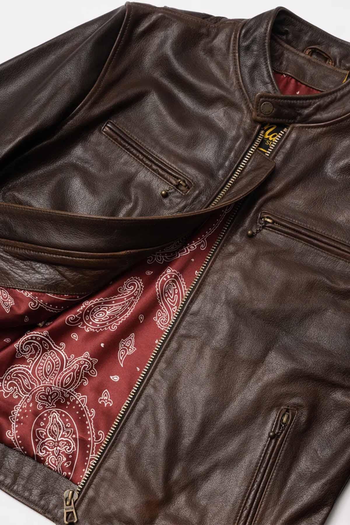 DAYTONA RUST: rust-hued buffalo leather, slim cut, lined for bikers. - Image n°10