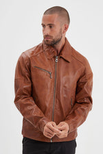 Cognac sheep leather jacket, slim-fit and washed for a vintage touch. - Image n°5