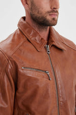 Cognac sheep leather jacket, slim-fit and washed for a vintage touch. - Image n°2