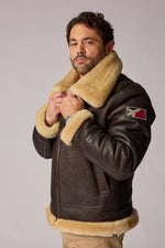 Reversed sheep leather bomber in brown and beige, warm and durable. - Image n°1