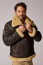 Reversed sheep leather bomber in brown and beige, warm and durable. - Image n°4