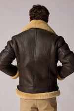Reversed sheep leather bomber in brown and beige, warm and durable. - Image n°5