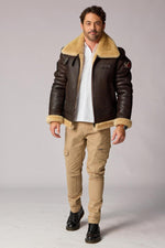 Reversed sheep leather bomber in brown and beige, warm and durable. - Image n°7