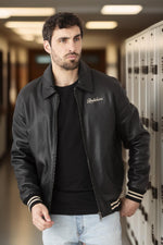 Black sheep leather jacket with ribbed cuffs and quilted lining. - Image n°3