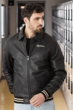 Black sheep leather jacket with ribbed cuffs and quilted lining. - Image n°6