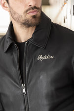 Black sheep leather jacket with ribbed cuffs and quilted lining. - Image n°7