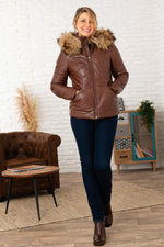 Cognac lambskin jacket with removable fur collar for winter elegance. - Image n°2