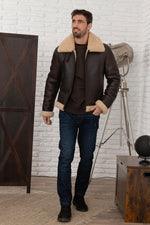 Redskins' aged brown and beige sheepskin bomber, double-lined. - Image n°3