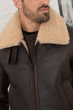 Redskins' aged brown and beige sheepskin bomber, double-lined. - Image n°4