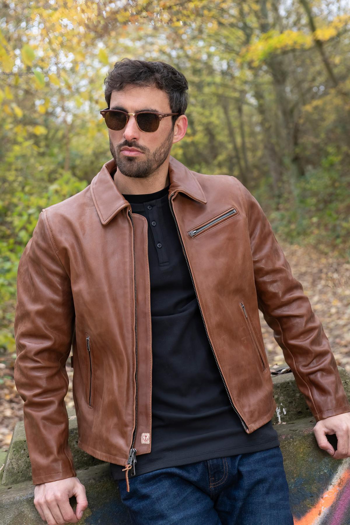 carefully crafted cognac horsehide jacket. Timeless, rugged, and refined. - Image n°1