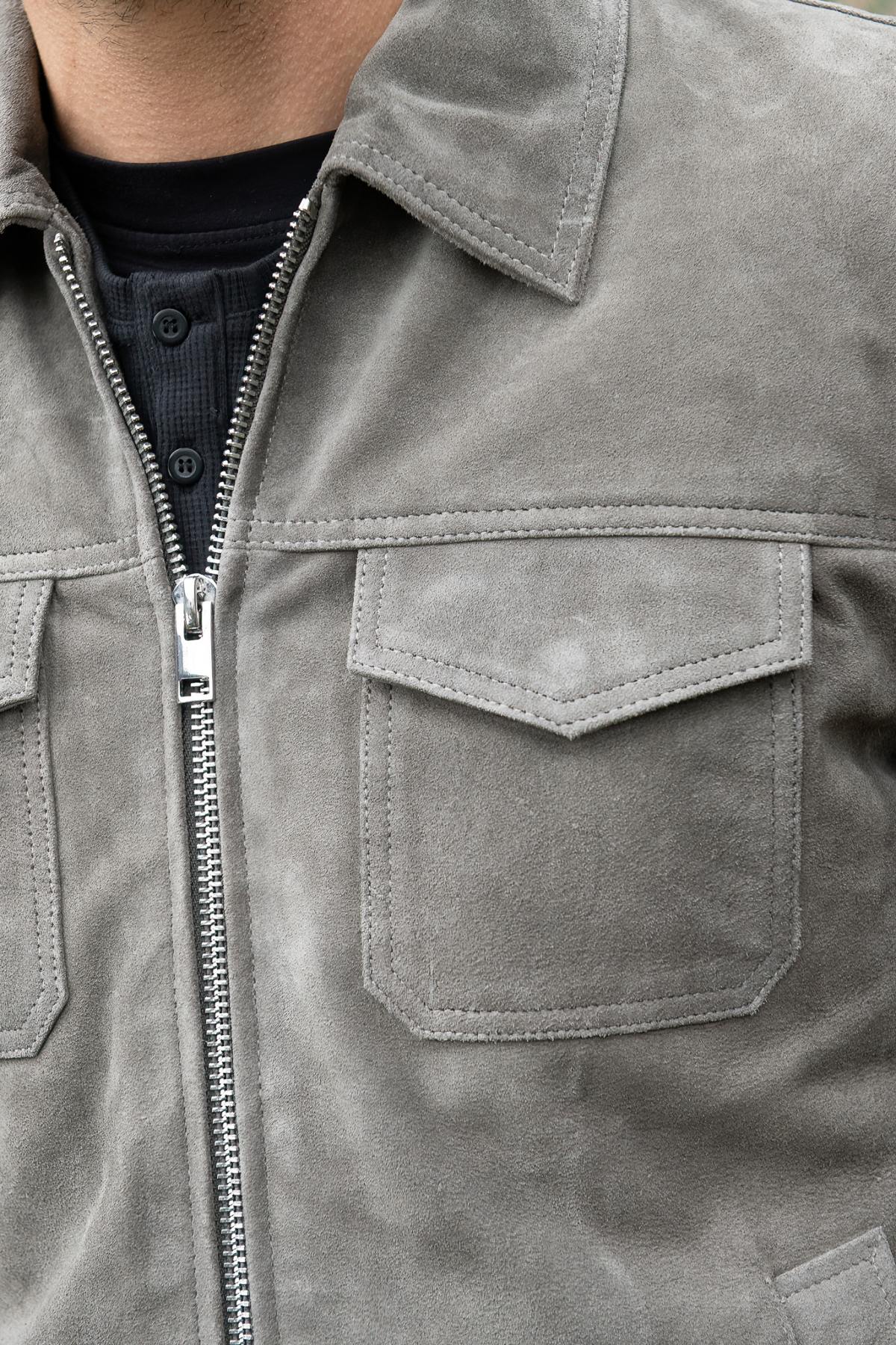 Soft anthracite suede jacket in buffalo leather. Timeless and refined. - Image n°2