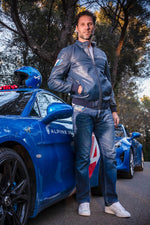 Royal blue lambskin jacket with biker collar and Alpine detailing. - Image n°3