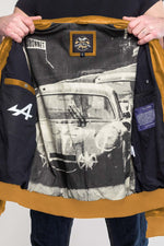 Denim-style jacket in soft yellow sheepskin leather, biker collar. - Image n°5