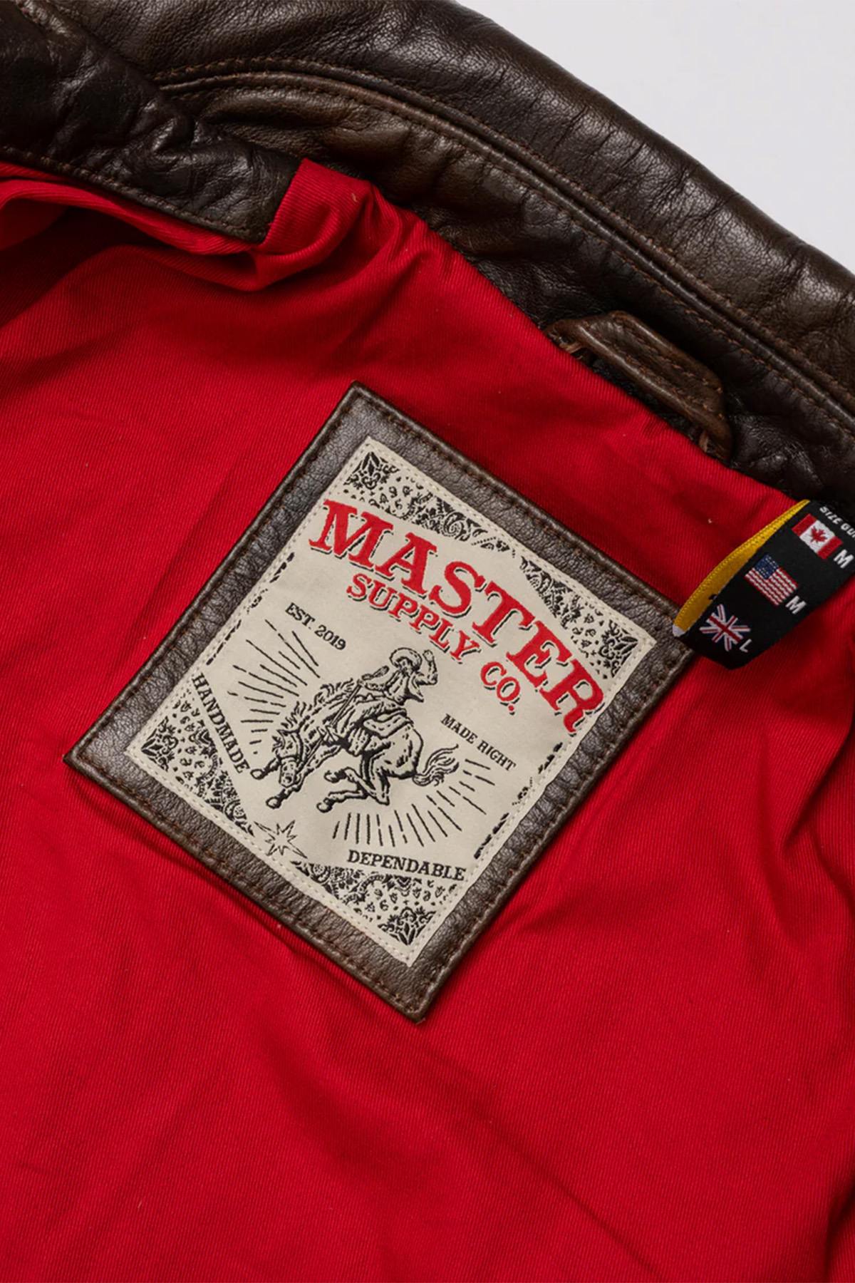 Rustic mahogany buffalo leather trucker jacket with western stitching. - Image n°5