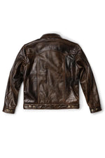 Rustic mahogany buffalo leather trucker jacket with western stitching. - Image n°15