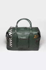 Large green leather travel bag with Racing stripe - Image n°1