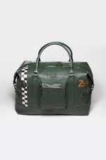 Large green leather travel bag with Racing stripe - Image n°1