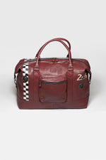 Large dark red leather travel bag with Racing stripe - Image n°1