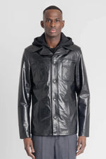 Retro black buffalo leather jacket with detachable hood and cut. - Image n°8