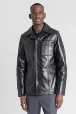 Retro black buffalo leather jacket with detachable hood and cut. - Image n°9