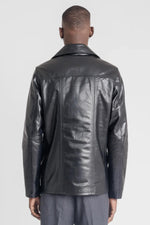 Retro black buffalo leather jacket with detachable hood and cut. - Image n°11