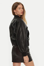 Black lambskin bomber with ribbed trims and a green lining. - Image n°3