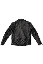 Black leather biker jacket with quilting - Image n°4