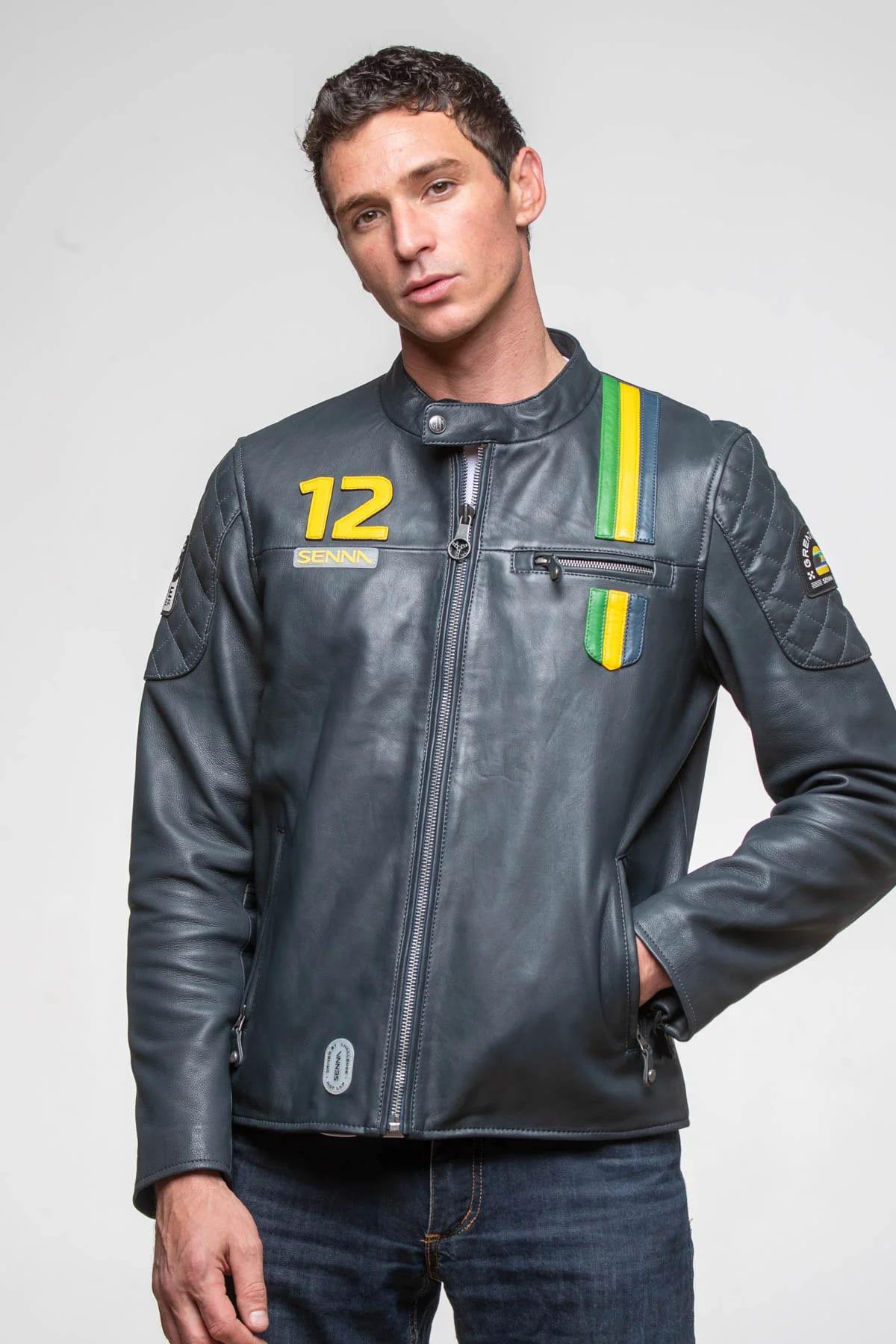 Navy sheepskin jacket with Senna's Lotus F1 patches and JPS lining. - Image n°5