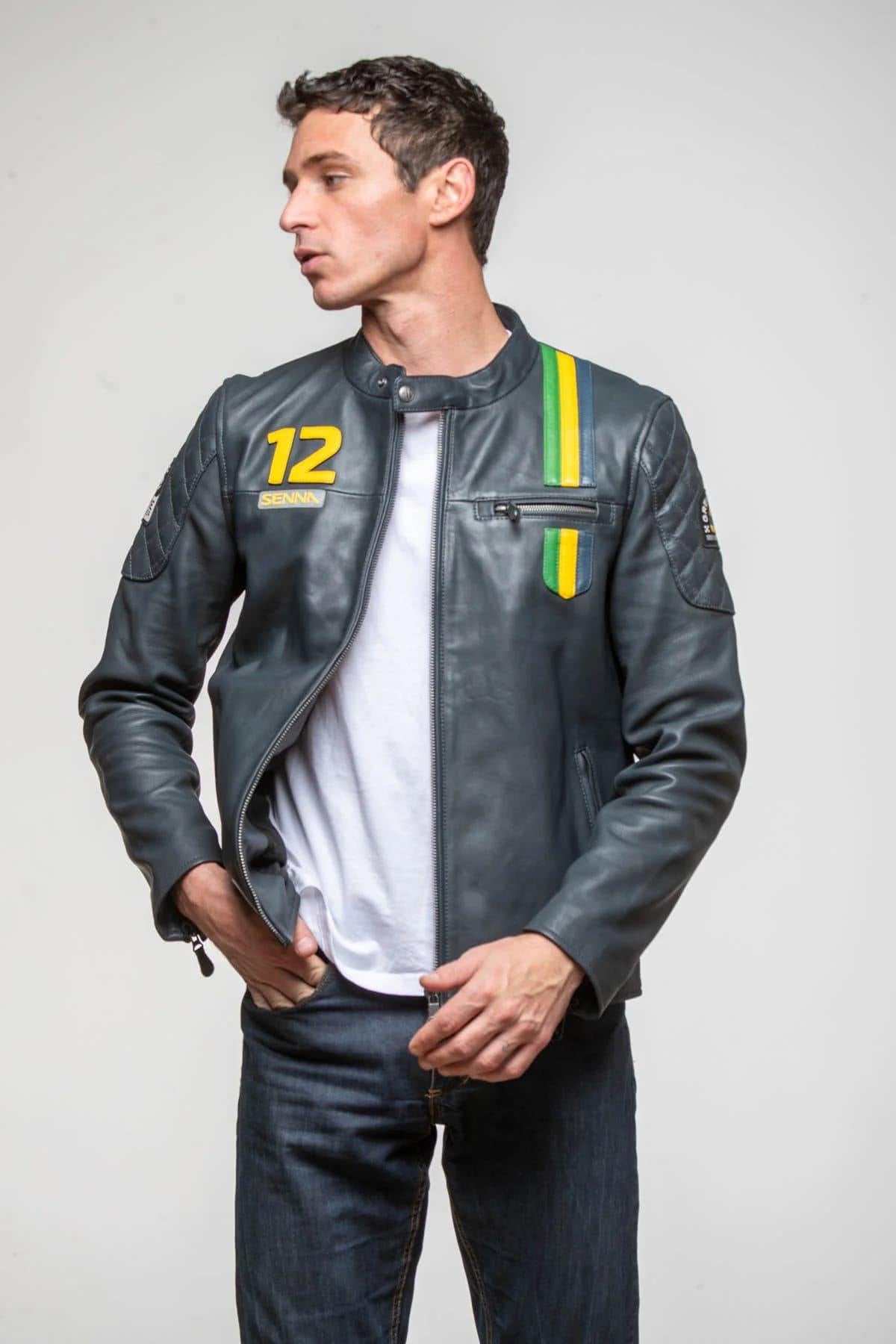 Navy sheepskin jacket with Senna's Lotus F1 patches and JPS lining. - Image n°3