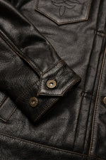 Western style shirt collar leather jacket with accelerated patina - Image n°12