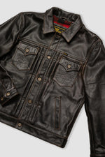 Western style shirt collar leather jacket with accelerated patina - Image n°3