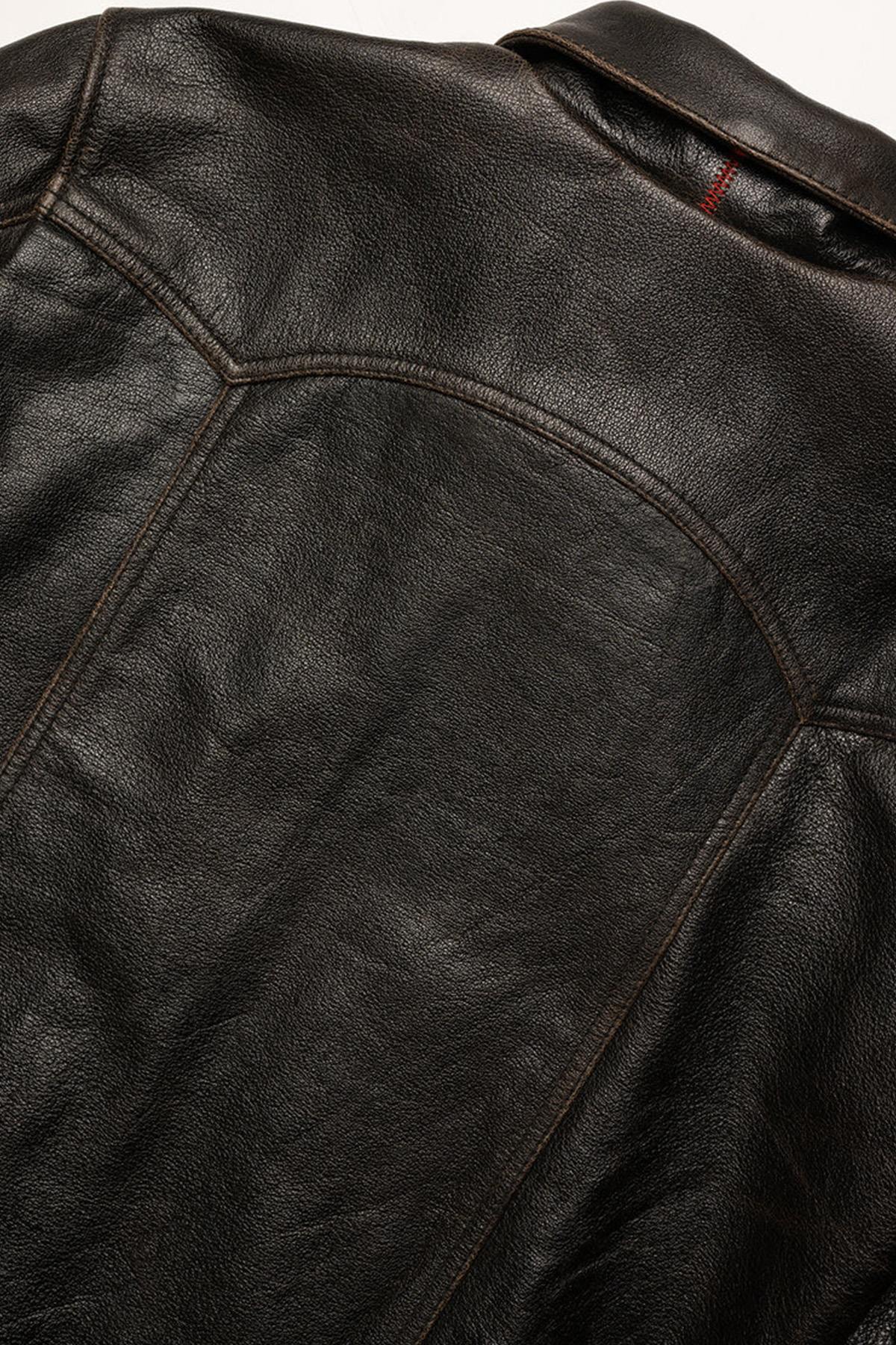 Western style shirt collar leather jacket with accelerated patina - Image n°10