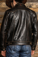 Western style shirt collar leather jacket with accelerated patina - Image n°19
