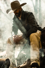 Western style shirt collar leather jacket with accelerated patina - Image n°8