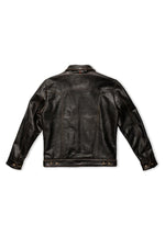 Western style shirt collar leather jacket with accelerated patina - Image n°18