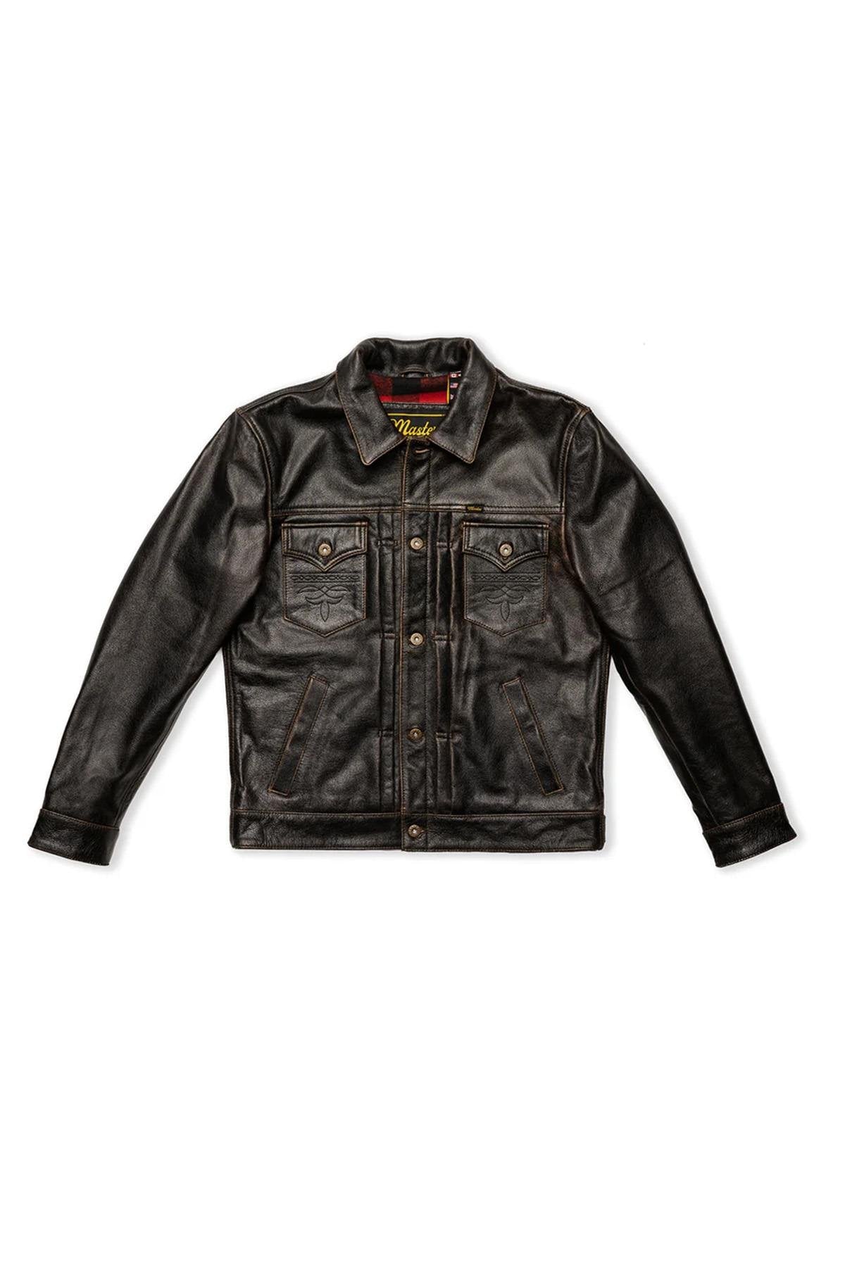 Western style shirt collar leather jacket with accelerated patina - Image n°15