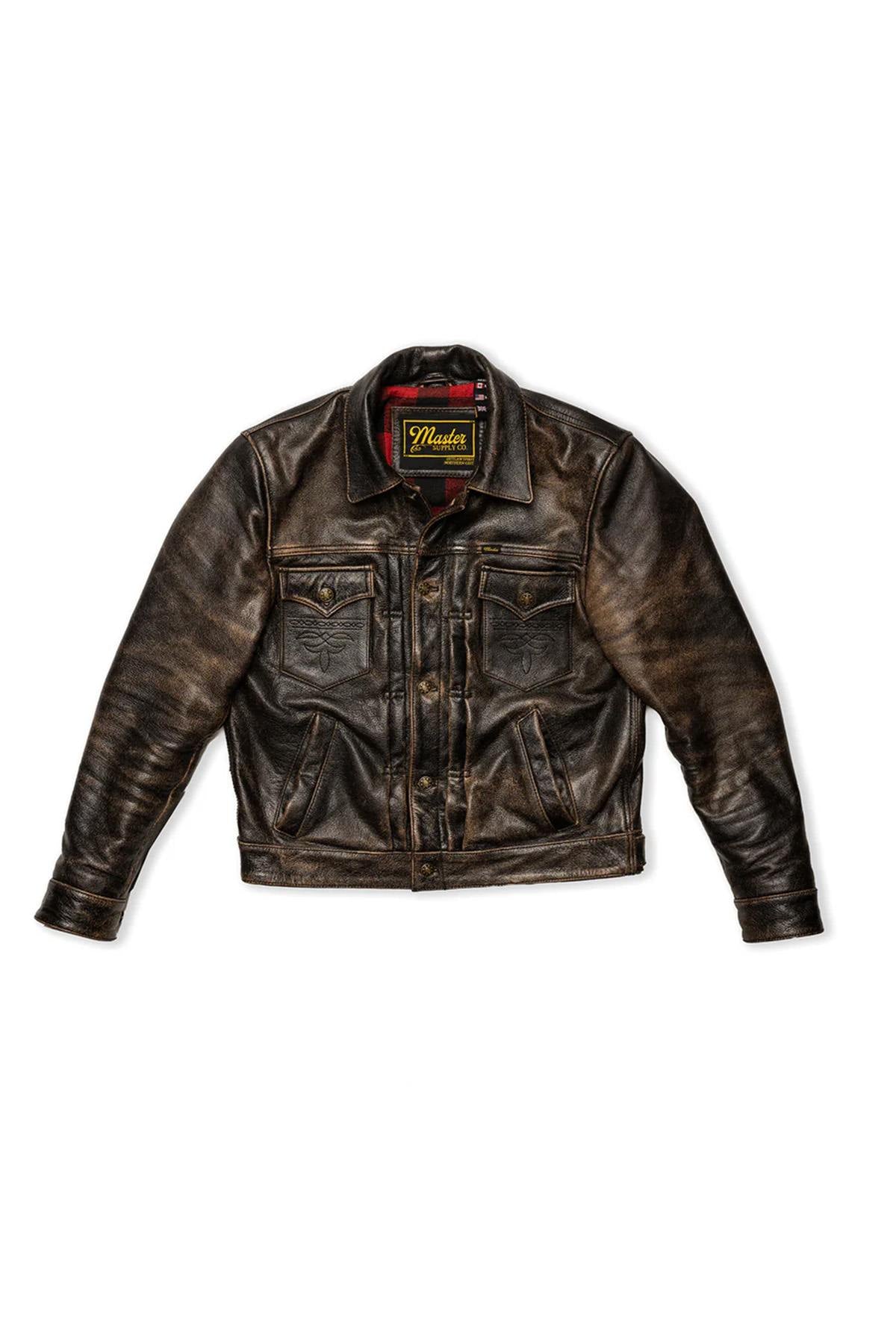Western style shirt collar leather jacket with accelerated patina - Image n°16