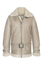 Light Beige Shearling Bomber Coat Jacket - Image n°1