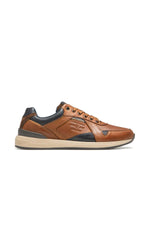 Men's cognac and navy leather sneakers - Image n°3