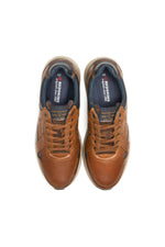 Men's cognac and navy leather sneakers - Image n°4