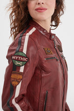 Syrah-red sheep leather jacket with moto collar and relaxed fit. - Image n°2