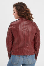 Syrah-red sheep leather jacket with moto collar and relaxed fit. - Image n°3
