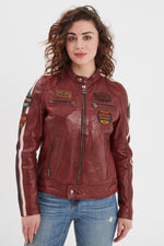 Syrah-red sheep leather jacket with moto collar and relaxed fit. - Image n°1