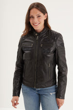 Vintage biker jacket in soft vegetable-tanned sheep leather, black. - Image n°2