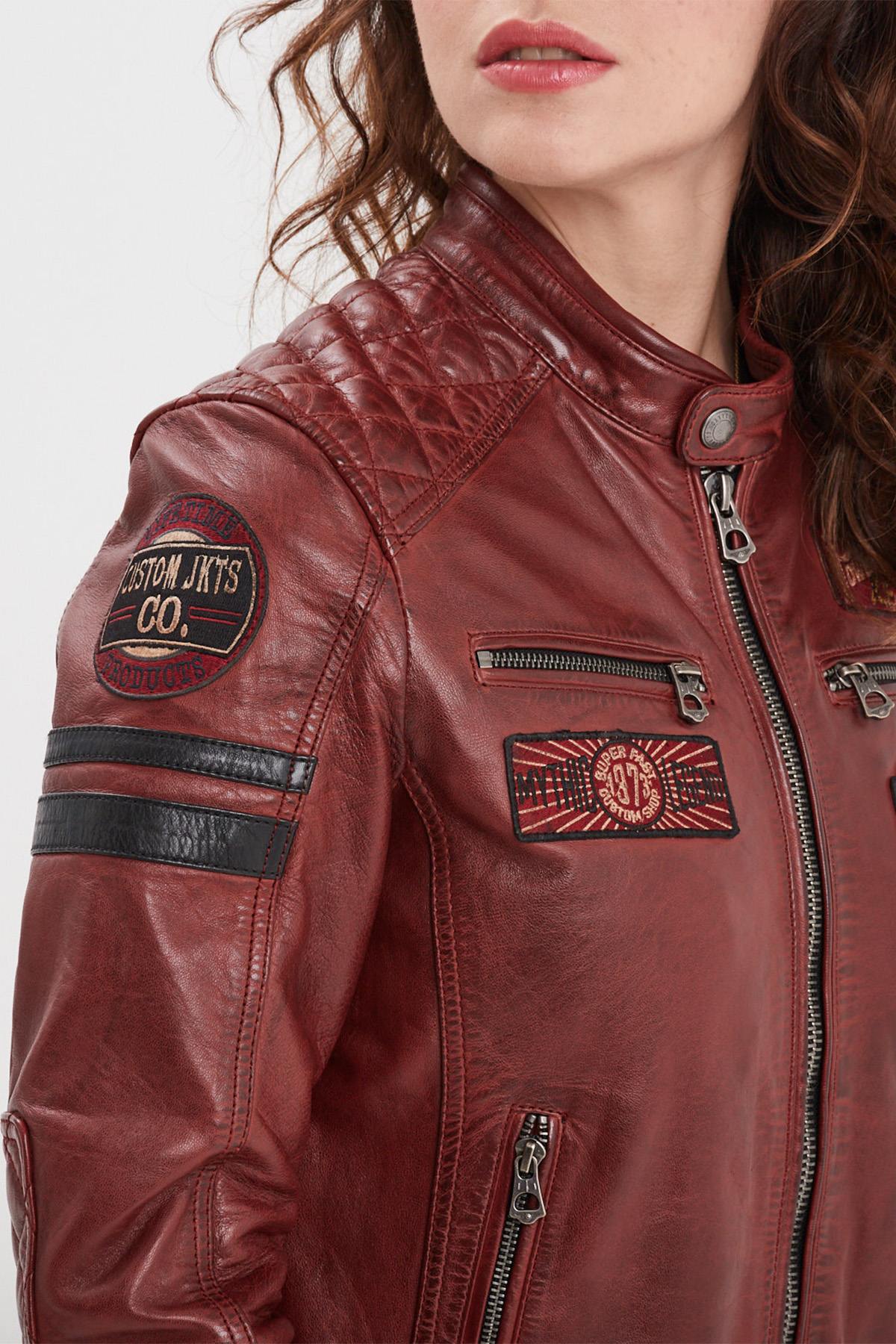 Syrah-red sheep leather jacket, atlas-finished for a sleek look. - Image n°2