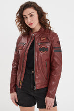 Syrah-red sheep leather jacket, atlas-finished for a sleek look. - Image n°1