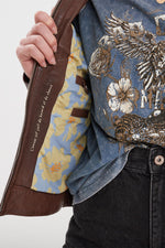 Bison-colored biker-collar leather jacket - Image n°3