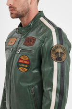 Vintage olive green sheep leather jacket. Soft, plant-tanned, moto-inspired. - Image n°12