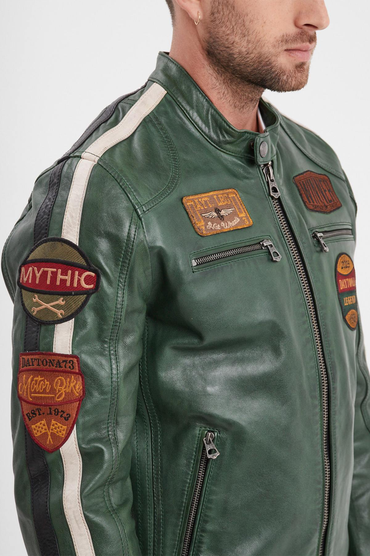 Vintage olive green sheep leather jacket. Soft, plant-tanned, moto-inspired. - Image n°13